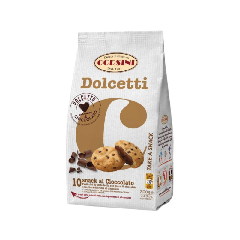 Biscotti Frollini - Corsini - Dolcetti Con Cuore Cioccolato - Monoporzione 10 pz - Busta da 300 g