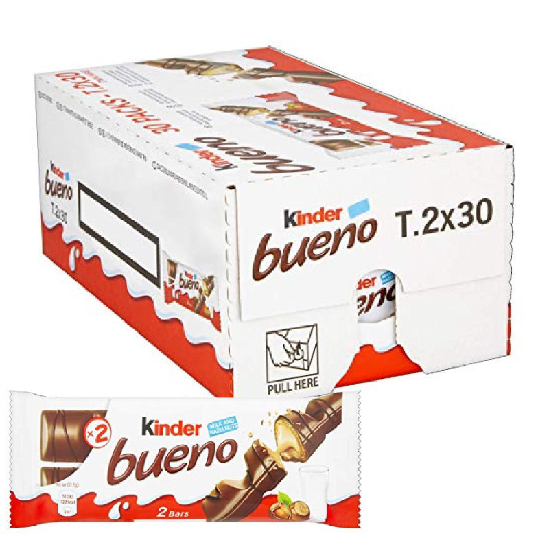 Kinder Bueno 2 Barrette Incartate - 43 gr - Espositore da 30 Snack