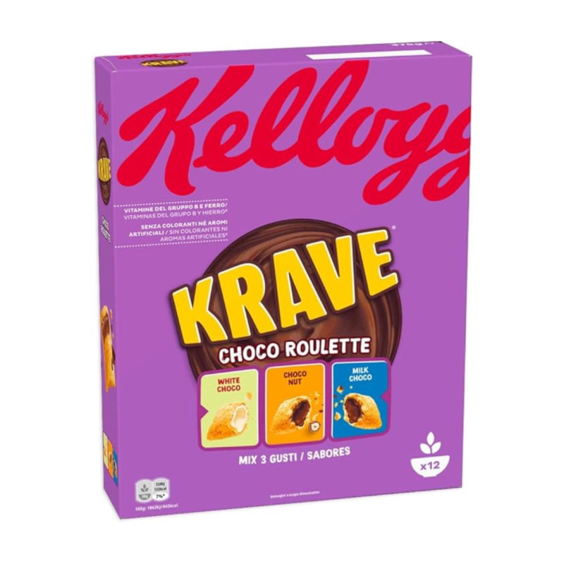 Cereali Kellogg's - Krave - Choco Roulette - Cereali - Mix 3 Gusti - Cioccolato Bianco, Latte e Nocciole 410g