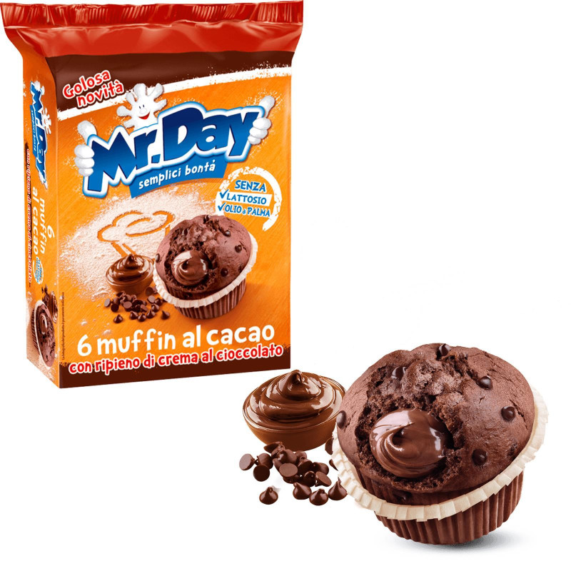 Muffin Mr Day - Con Ripieno di Crema al Cioccolato - 6 Muffin al Cacao - 252 gr