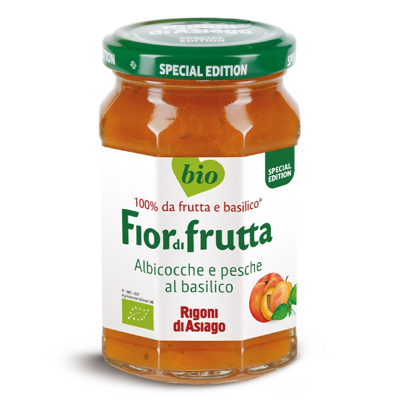 Confettura Rigoni Di Asiago Bio Fiordifrutta - 250 gr - Albicocche e Pesche al Basilico