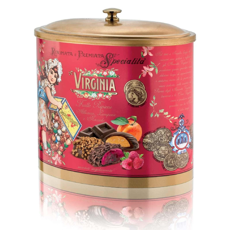 Frollini Ripieni - Amaretti Virginia - Nocciola, Lampone, Albicocca - Incartati Singolarmente - Confezione Metallo 200g