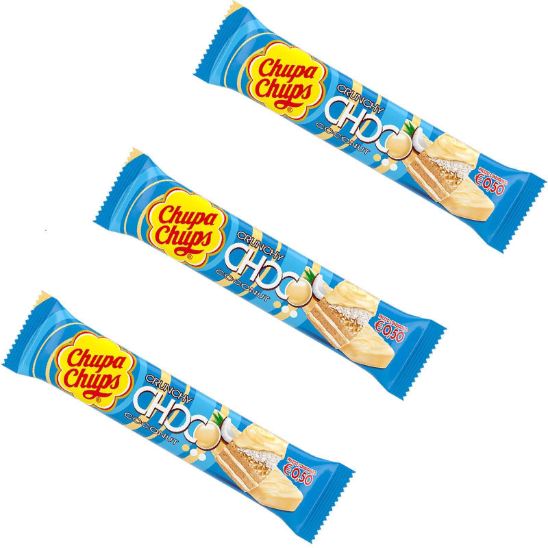 20 Barrette Chupa Chups -  Cioccolato Bianco - Choco Crunchy Cocconut - 27 gr 