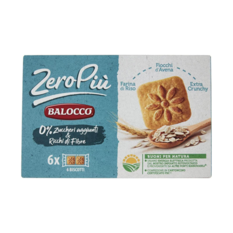 Biscotti Balocco - Zero Più - Farina di Riso e Fiocchi d'Avena - Confezione da 6 Monoporzioni - 230 g