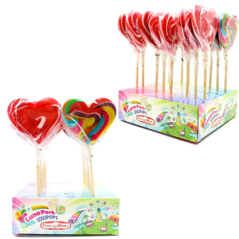 Lecca Lecca - Luna Park Lollipops - Cuori Arcobaleno Espositore 16 Pezzi da 50 gr 