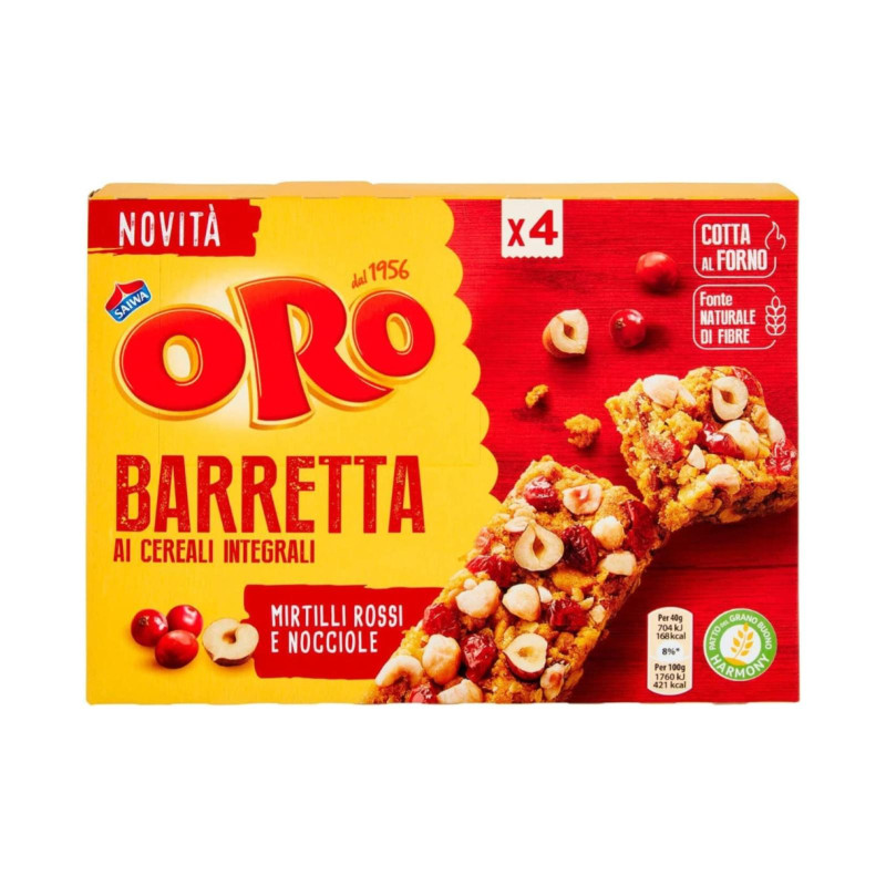 Barrette di Cereali - Oro Saiwa - Mirtilli Rossi e Nocciole 160 g