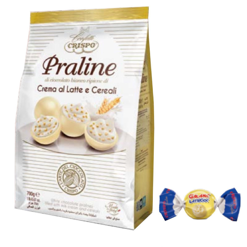 Praline Cioccolato Bianco - Crispo - Praline Crema al Latte e Cereali - Busta da 700 g