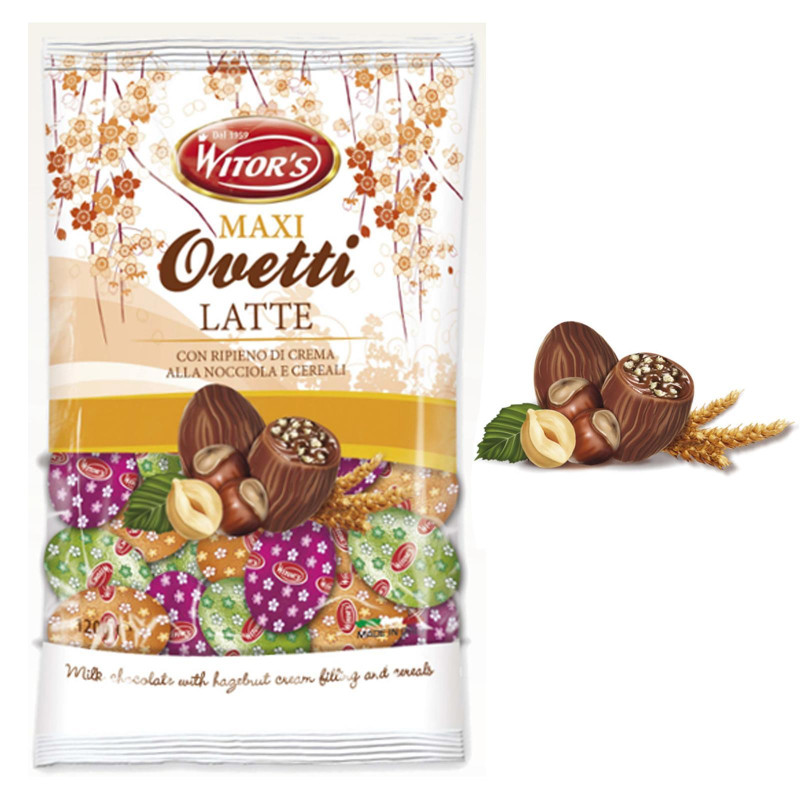 Maxi Ovetti Cioccolato Latte Ripieno al Nocciola e Cereali - Witor's - 120 gr