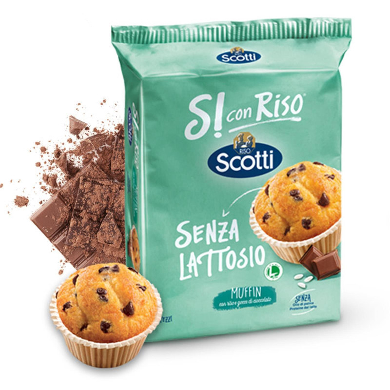 Merendine Scotti - Muffin con Riso e Gocce di Cioccolato - 6 pz Senza Lattosio