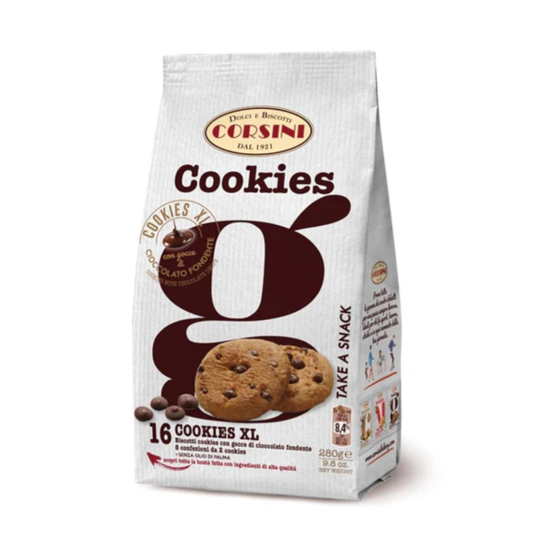 Biscotti Frollini - Corsini - Cookies XL con Gocce di cioccolato - Monoporzione - Busta da 280 g