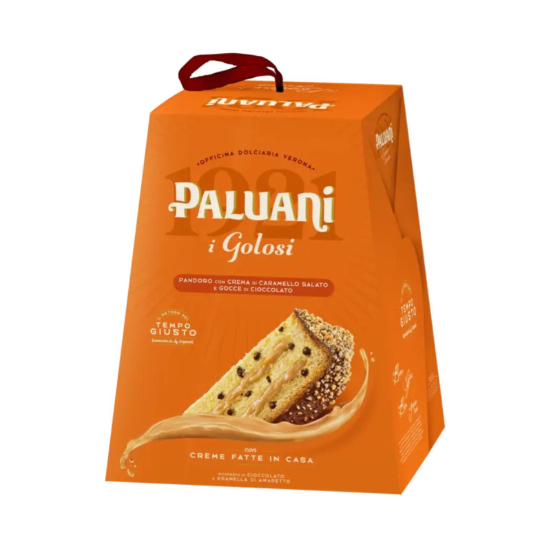 Pandoro Paluani - I Golosi - Pandoro Farcito con Crema Caramello Salato e Gocce - 750 g