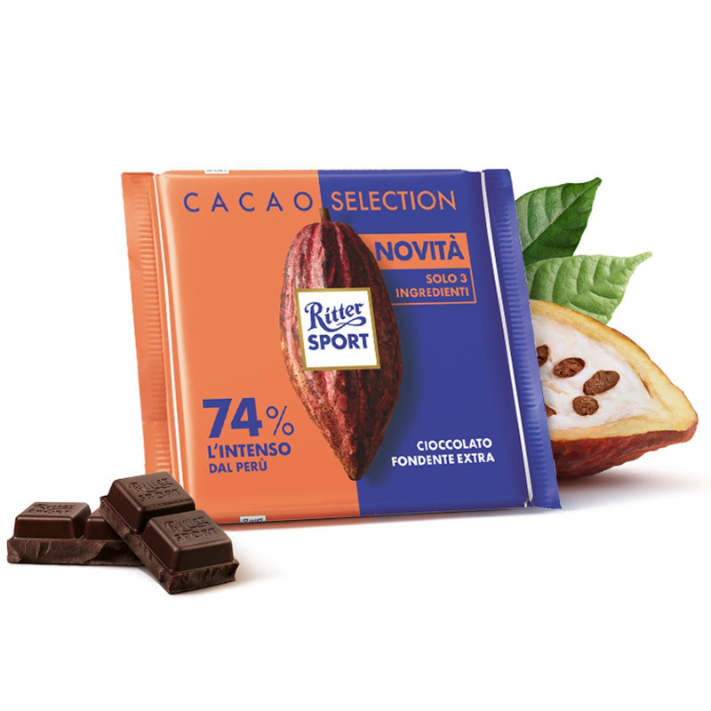 Tavoletta Ritter Sport Cioccolato Fondente Extra - Cacao Selection 74% - 100 gr