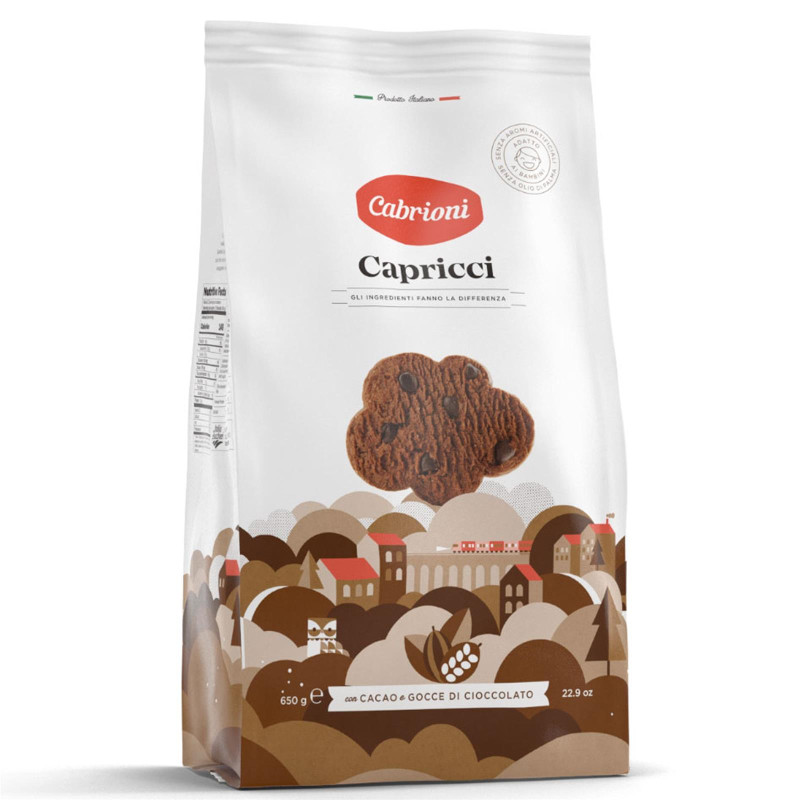 Biscotti Cabrioni - Capricci al Cacao Con Gocce di Cioccolato - Busta da 650 gr