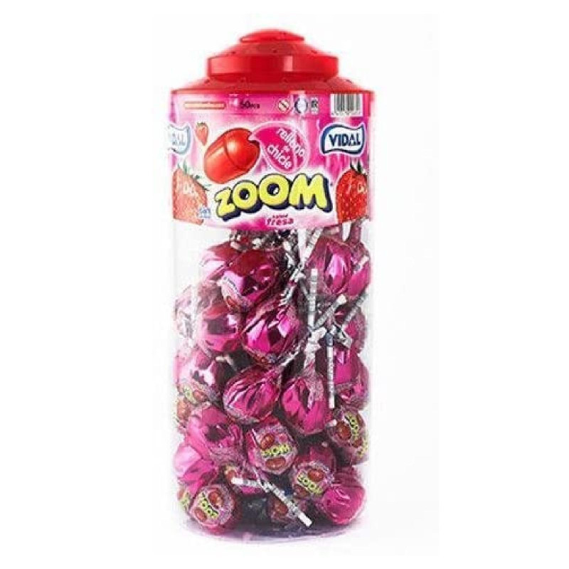 Lecca Lecca - Zoom - Gusto Fragola - Ripieno Bubble Gum - Vidal - Barattolo da 50 pz