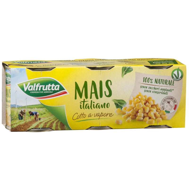 Mais Valfrutta - Mais Italiano cotto a Vapore - 3 Barattoli da 326 g