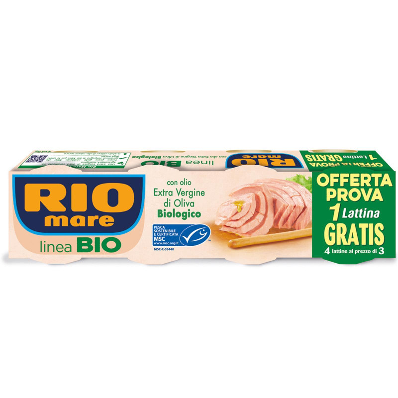 Tonno in Scatola all'olio extra vergine d'oliva Biologico - Linea Bio - Rio Mare - 4 x 65 gr