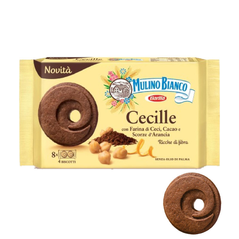 Biscotti Mulino Bianco - Cecille - Farina di Ceci. Cacao e Scorze d'Arancia - 220 gr