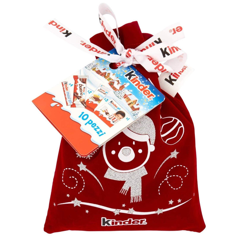 Kinder Sacchetto Befana - 10 Snack -  Calza Kinder cioccolato, cereali, bueno e maxi - 290 g