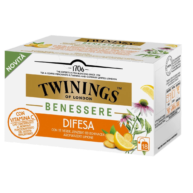 Te' Twinings - Benessere - Difesa - Tè Verde, Zenzero, Echinacea - 18 Filtri