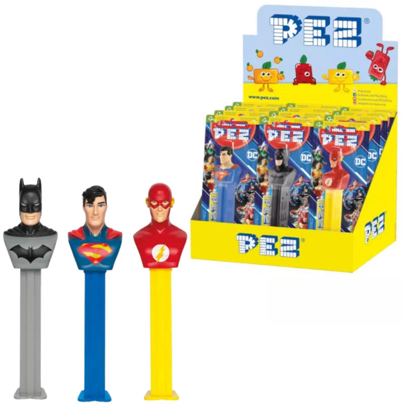 Caramelle Pez - Dc Heroes - Caramelle alla Frutta - Espositore - 12 Blister da 17 g