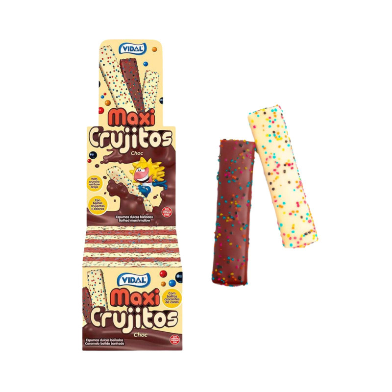 Bastoncini di Marshmallows - Maxi Crujitos Choco - Vidal - Marshmallows Croccanti - Box da 75 pz