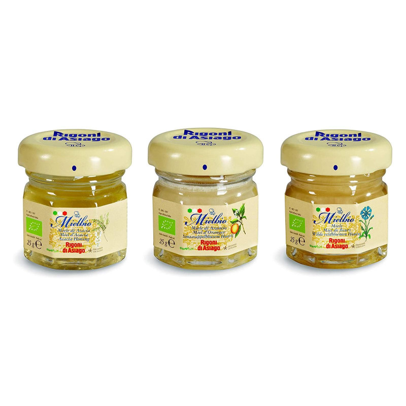 Rigoni di Asiago - MIele Biologico -  MielBio Monoporzione - Mix 3 gusti 25g - 18 Pezzi