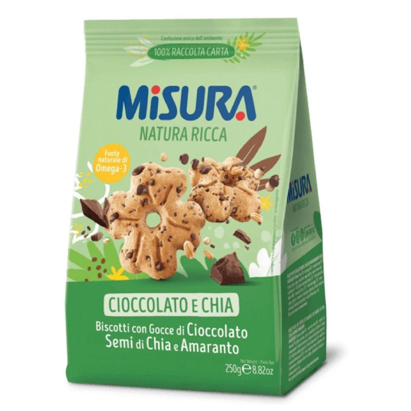 Biscotti Misura - Natura Ricca - Gocce Cioccolato Amaranto e Semi di Lino - 250 gr