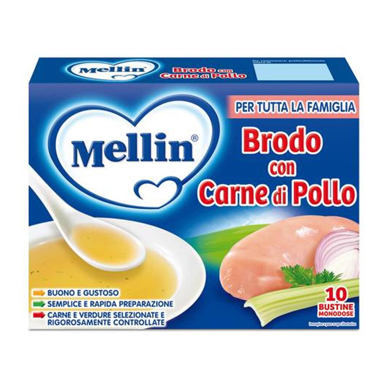 Brodo Solubile Con Carne di Pollo - Mellin - 10 Bustine da 5 gr