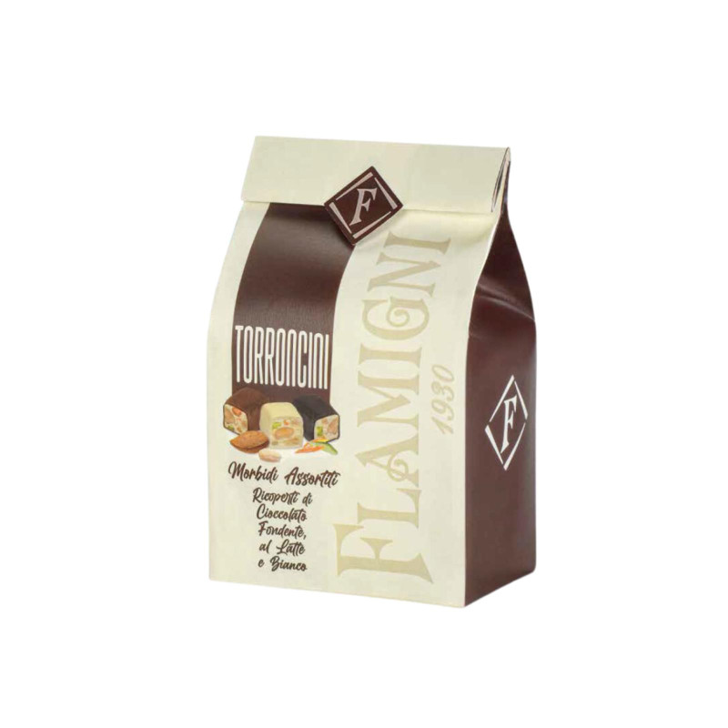 Torroncini Flamigni - Sacchetto Regalo - Assortiti - Morbido alle Mandorle Ricoperto Cioccolato - 180 g