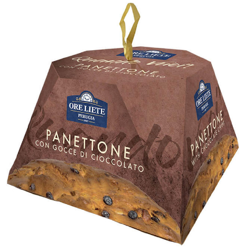 Panettone Ore Liete Perugia - Con Gocce di Cioccolato - Senza Uvetta e Canditi - 750 g