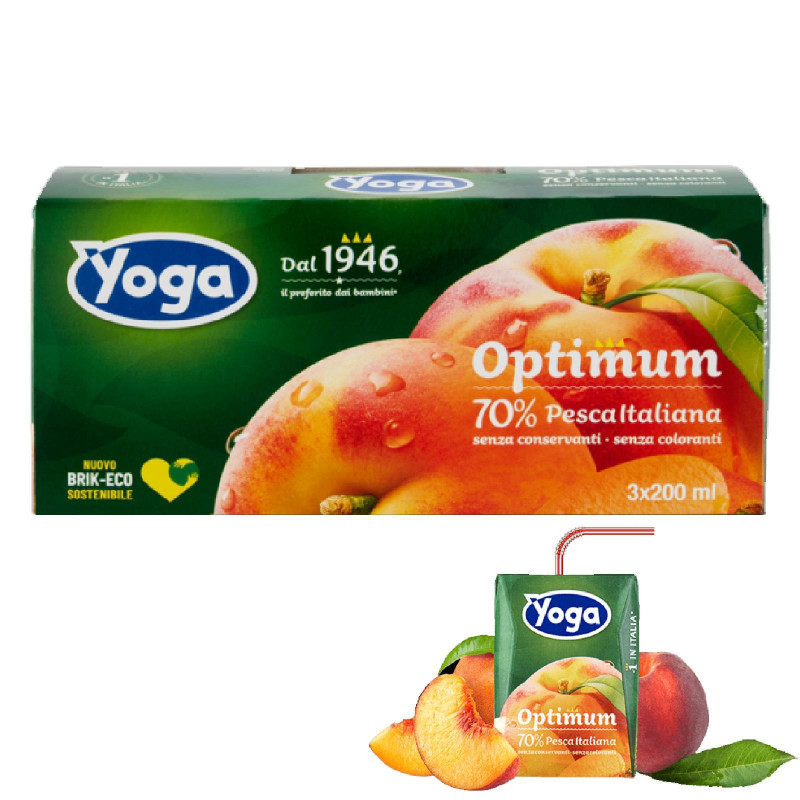 8 Confezioni Succo di Frutta Yoga - Optimum - Pesca Italiana - 3 x 200 ml