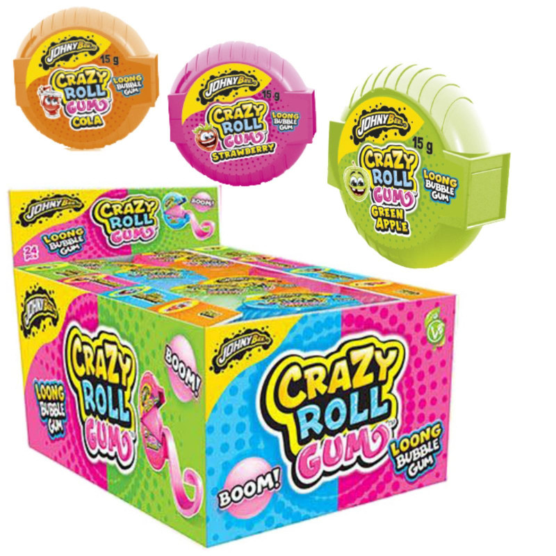 Rotolo Gomme da Masticare - Crazy Roll - Bubble Gum - JohnyBee - 24 x 18 g