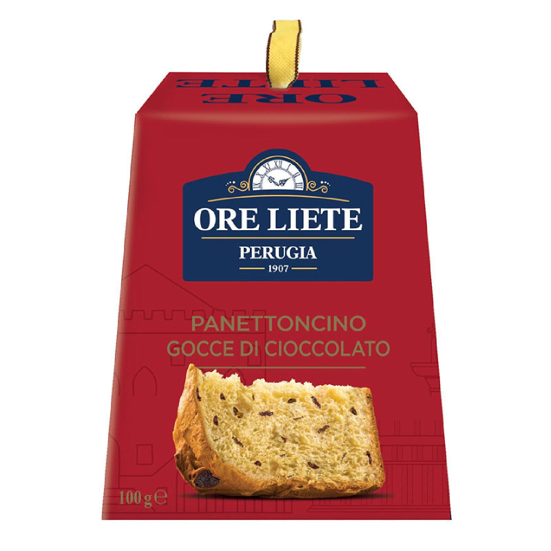 Mini Panettone - Ore Liete Perugia - Panettoncino con Gocce di Cioccolato - Astucciato - 18 pezzi da 100 g