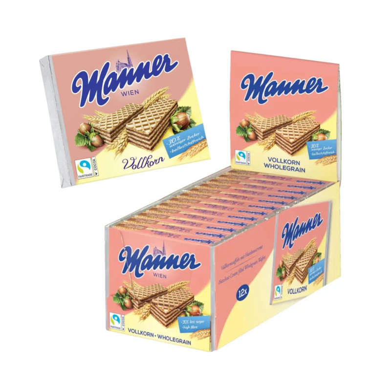 Wafer Manner - Wafer Integrali Con Crema alla Nocciola - 12 x 75 g