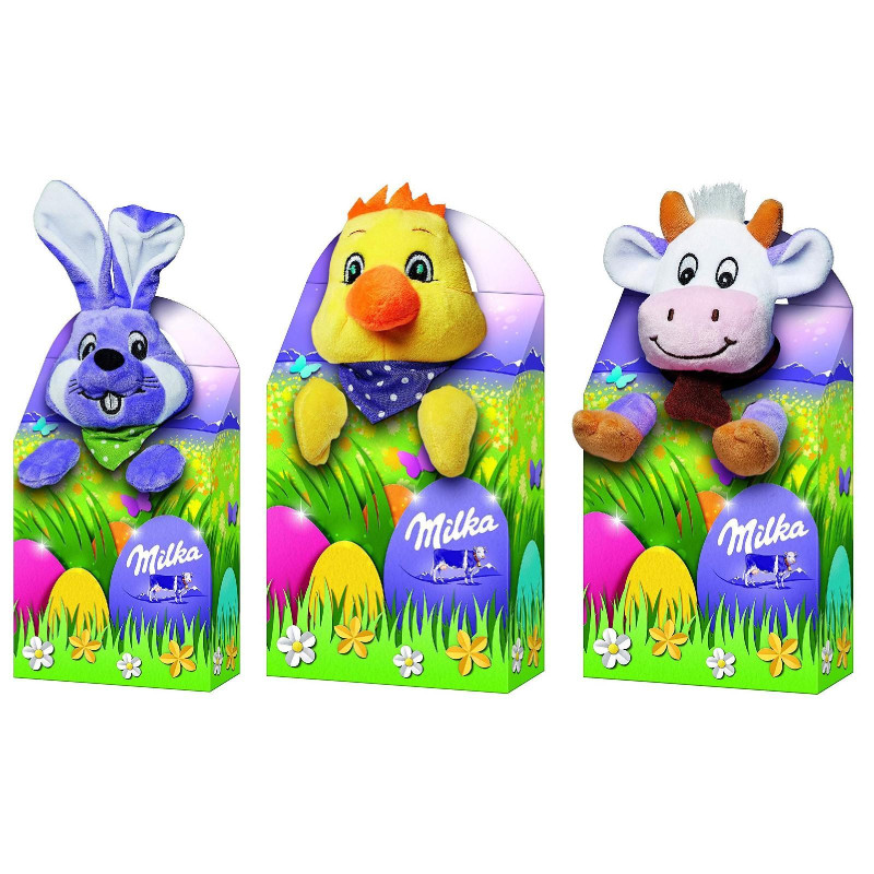 Peluche Milka - Pasqua - Mix Cioccolato - Ovetti e Barrette 4 Pezzi