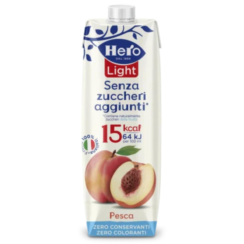 Succo di Frutta Hero - Pesca - Senza Zuccheri Aggiunti - 8 Brick da 1 Litro