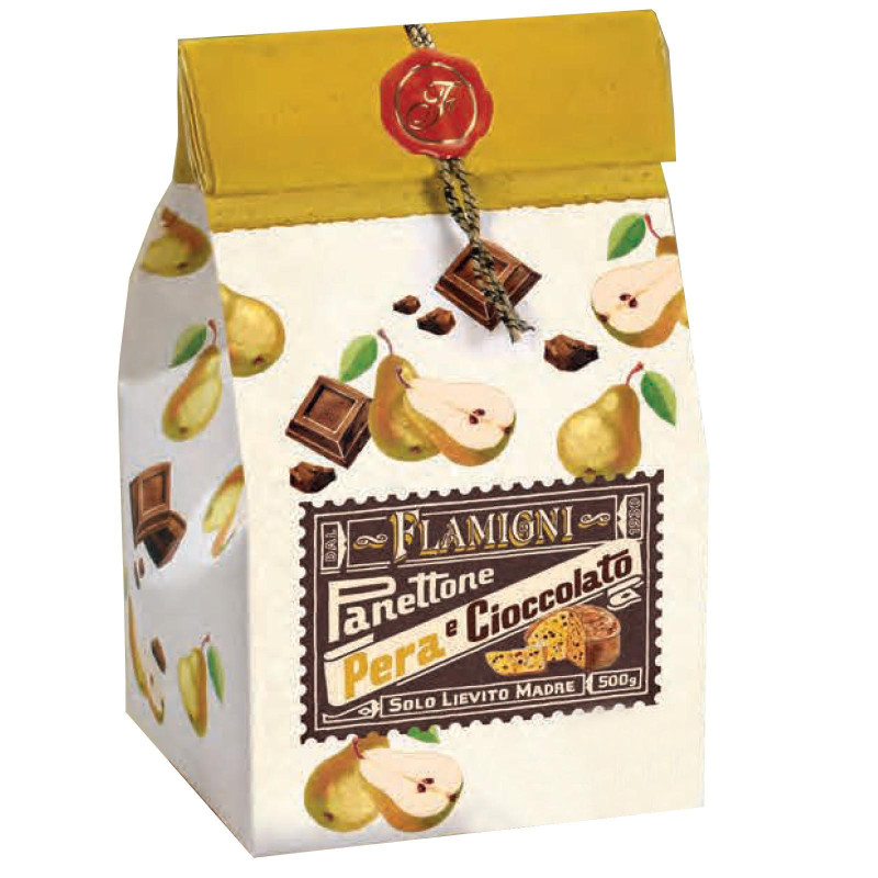 Panettone Flamigni - Panettone Pera e Cioccolato - Sacchetto Rustico - 500 g