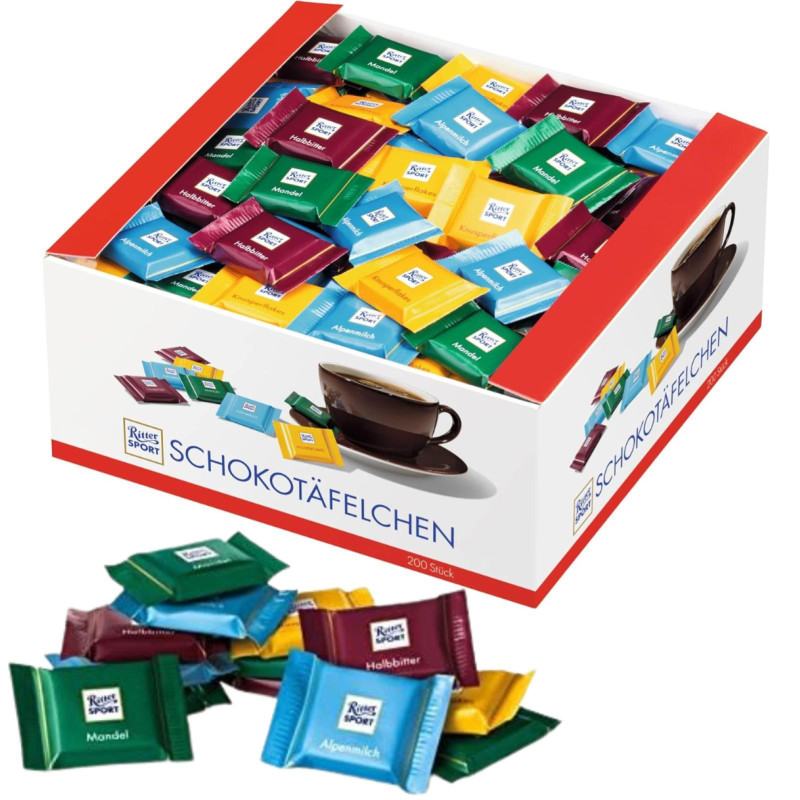 Tavolette Ritter Sport - Mini Quadretties - Gusti Assortiti - Espositore 200 Pezzi da 5 g