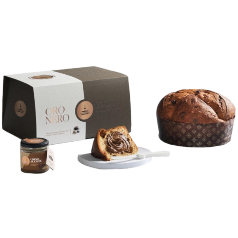 Panettone Oro Nero - Fiasconaro - Panettone con Gocce Cioccolato e Crema al Caffè - 1 Kg