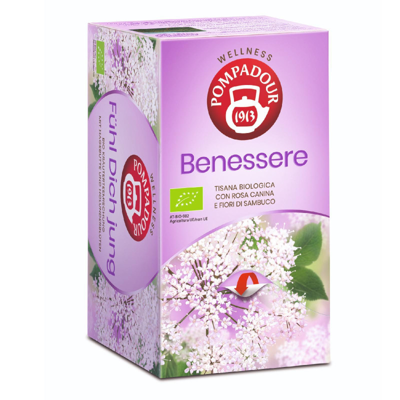 Tisana Biologica Pompadour - Benessere - Rosa Canina e Fiori di Sambuco - 20 Filtri