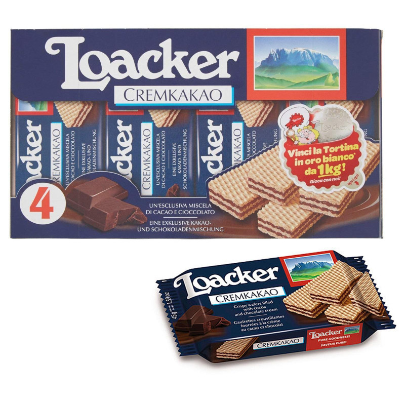 Biscotti Wafer Loacker - Classic Cremkakao - 4 Snack da 45 gr