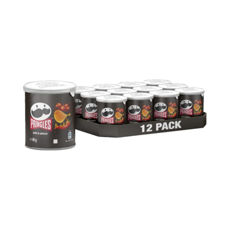 Tubo Patatine Pringles - Hot & Spicy - Piccanti - Nere - 12 Pezzi da 40 g