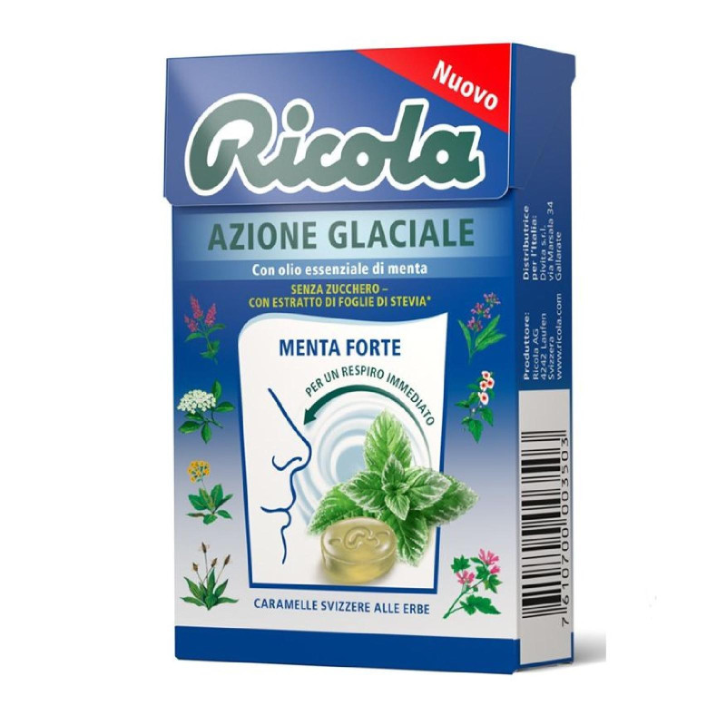 Caramelle Svizzere alle Erbe - Ricola - Azione Glaciale - Menta Forte - 10 Astucci da 50 g