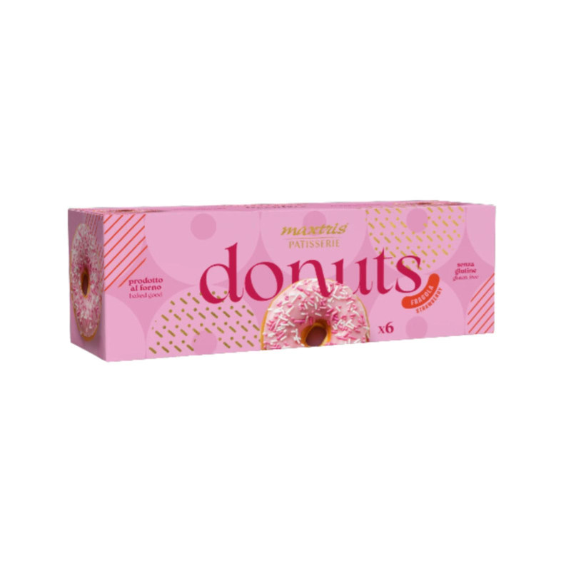 Donuts Maxtris - Patisserie - Gusto Fragola - Rosa - Confezione da 6 pz - 210 g