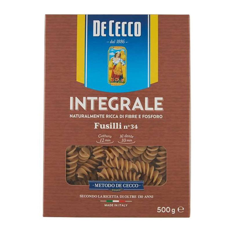 Pasta De Cecco -  Integrale - Fusilli - 500 gr