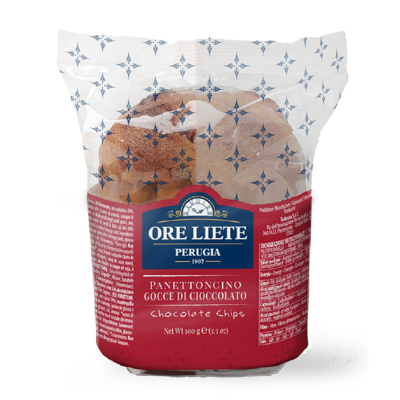 Mini Panettone - Ore Liete Perugia - Panettoncino con Gocce di Cioccolato - In Flow Pack - 48 Pezzi da 100 g