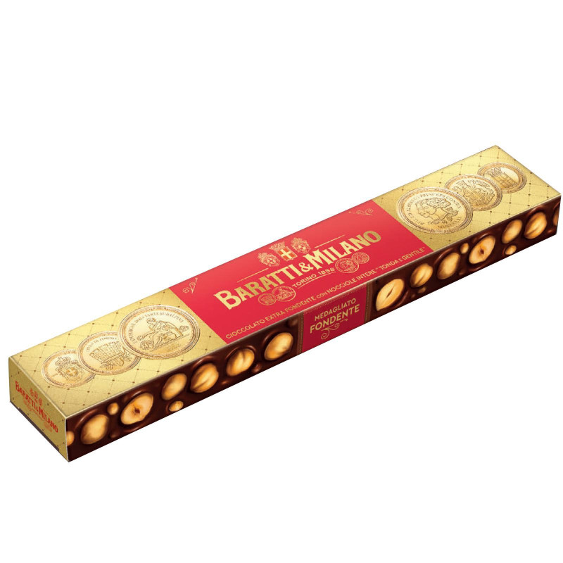 Barra Cioccolato Baratti & Milano - Medagliato Fondente con Nocciole Intere - 200 g