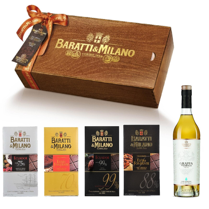 Confezione Scrigno - Baratti & Milano - Gran Selezione Grappa di Barolo Mazzetti - 300 g