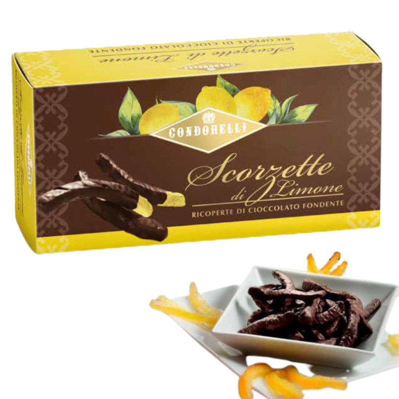 Scorzette Limone Candito - Condorelli - Ricoperta di Cioccolato Fondente - Box da 80 g