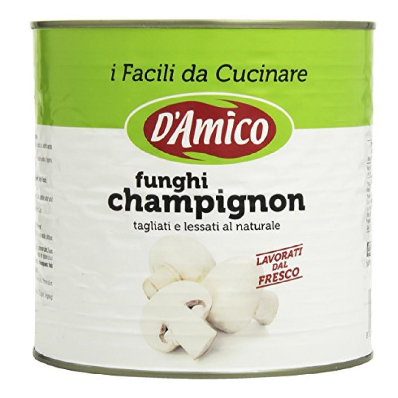 Funghi Champignon - D'Amico - Tagliati e Lessati al Naturale - Barattolo da 2,5 Kg 